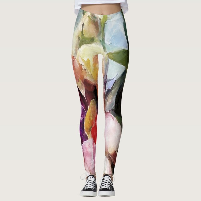Legging Rosa moderno Tulipa Buquê: pintura a óleo de Abstr (Frente)