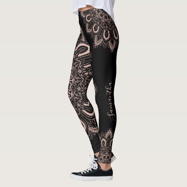 Legging Rosa Negra Negra Elegante Personalizada Dourada (Esquerda)