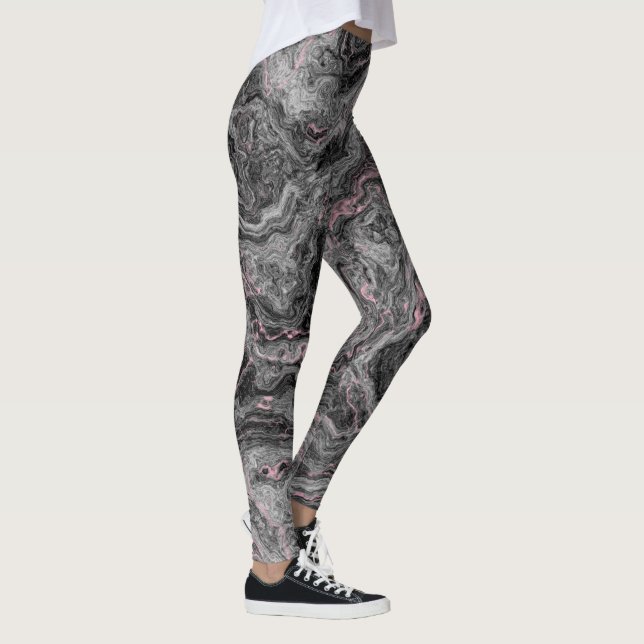 Legging rosa, preto e cinza Abstrato Redemoinho de Mármore (Direita)