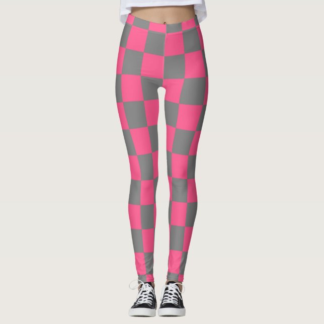 Legging Rosa quente e cinza de carvão vegetal Checkered (Frente)