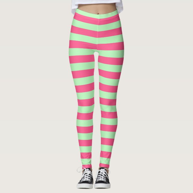 Legging Rosa quente e listras verdes macias (Frente)