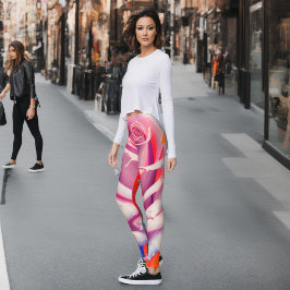 Legging Rosa Rosa Bold Arte Boêmia Estilo