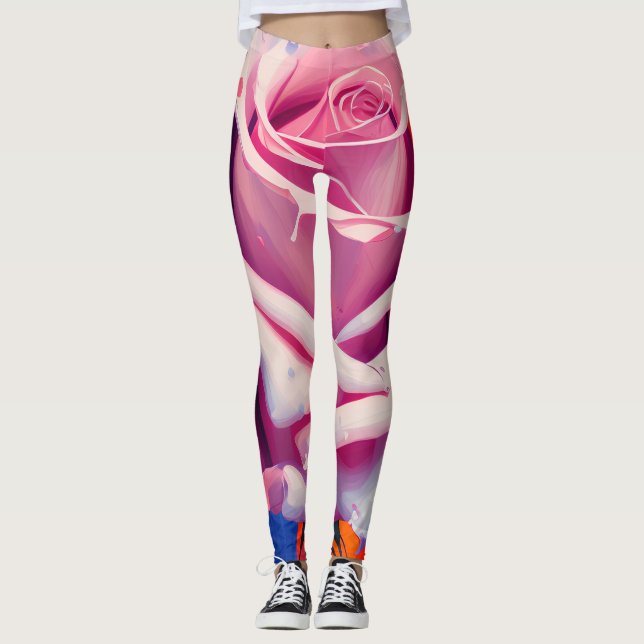 Legging Rosa Rosa Bold Arte Boêmia Estilo  (Frente)
