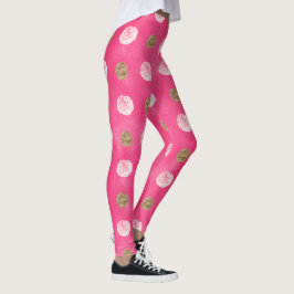 Legging rosa-rosa Dourado Floral Quente