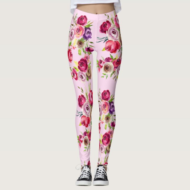 Legging Rosa Rosa Rosa bonito Floral (Frente)