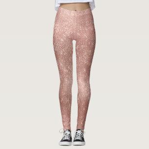 Legging Rosa Rosa Rosa Rosa Dourada Faux Brusca Metálica E