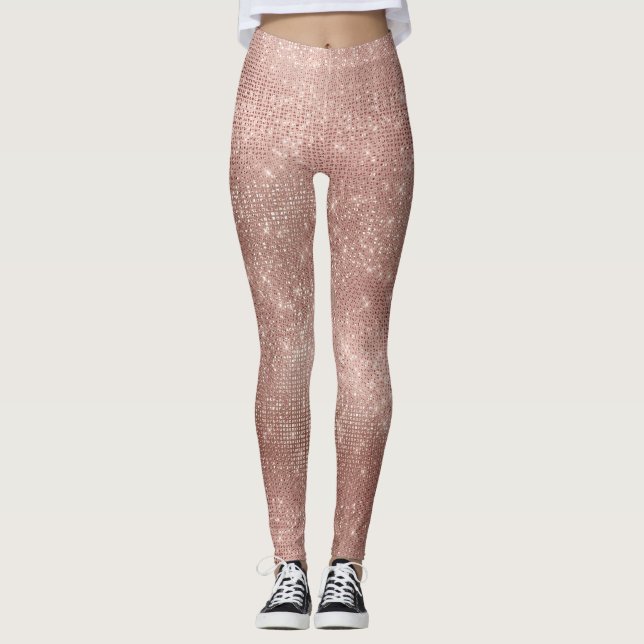 Legging Rosa Rosa Rosa Rosa Dourada Faux Brusca Metálica E (Frente)