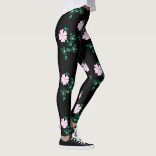 Legging Rosa Selvagem - Padrão Floral no Fundo Negro