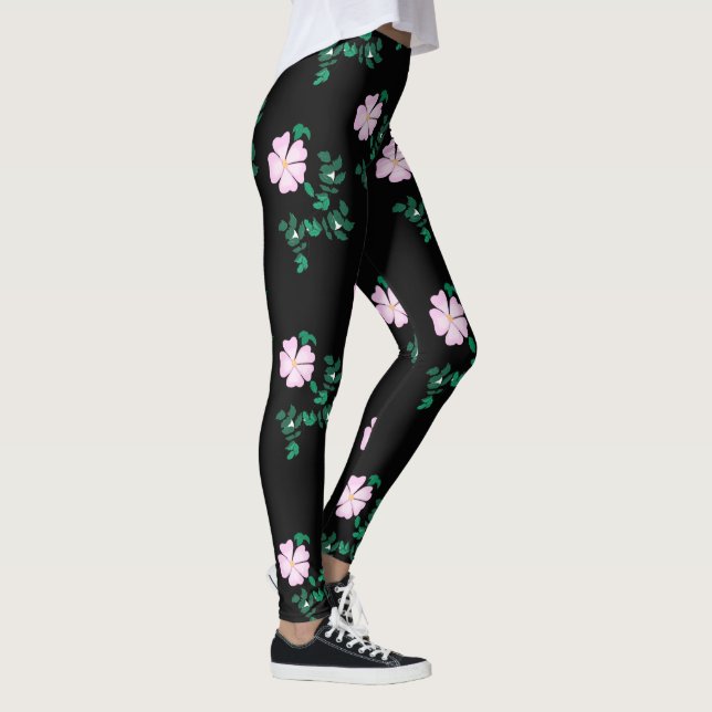 Legging Rosa Selvagem - Padrão Floral no Fundo Negro (Direita)