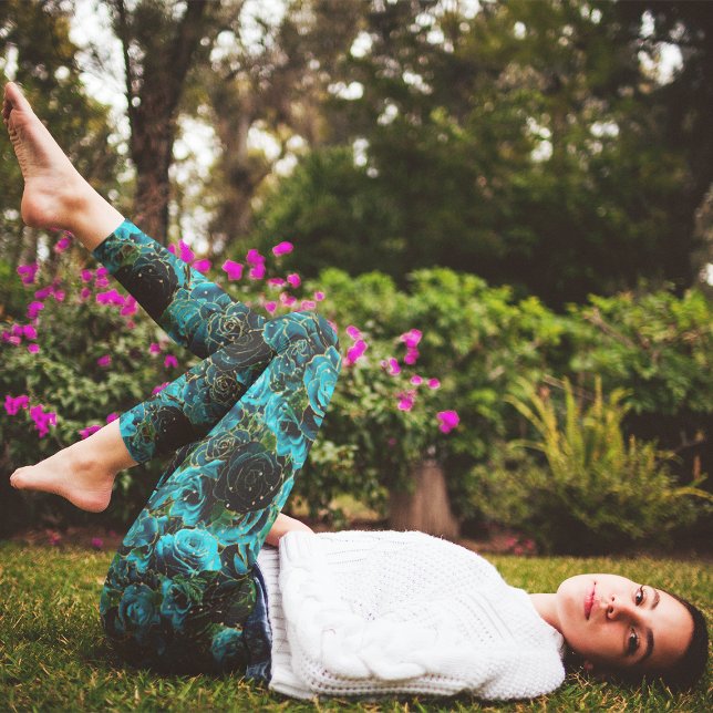 Legging Rosa Turquesa Dourado Brilho Glam Floral Boho (Criador carregado)