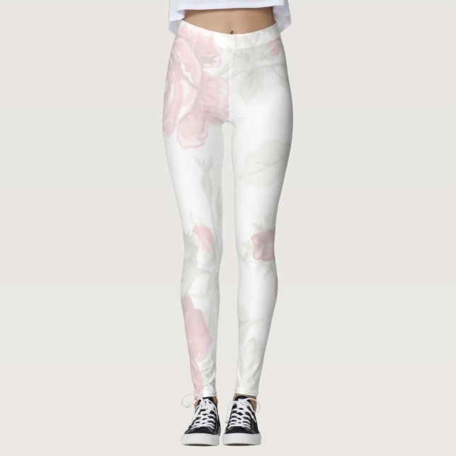 Legging Rosa vermelha com estampa de fundo branco (Frente)