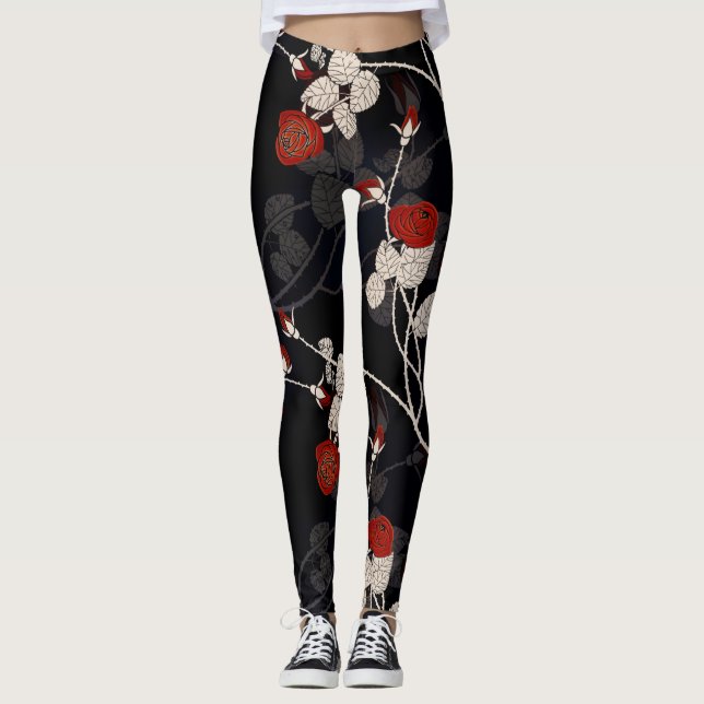 Legging Rosa vermelha Elegante Preto (Frente)