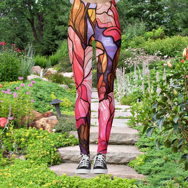 Legging Rosas Abstratas Rosa Bonito com Visual de Vidro Co (Criador carregado)