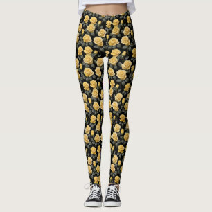 Legging Rosas Amarelas Douradas