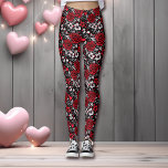 Legging Rosas bonito, Vermelhas, Pretas e Brancas, Coraçõe<br><div class="desc">Flores bonito,  pretas e brancas,  rosas,  corações feitos em leggings tribais do estilo da tatuagem gótica.</div>