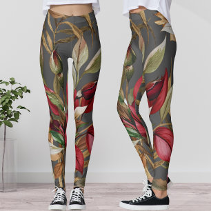 Legging Rosas Botânicas Vintage e Cinzas de Folhas de Palm