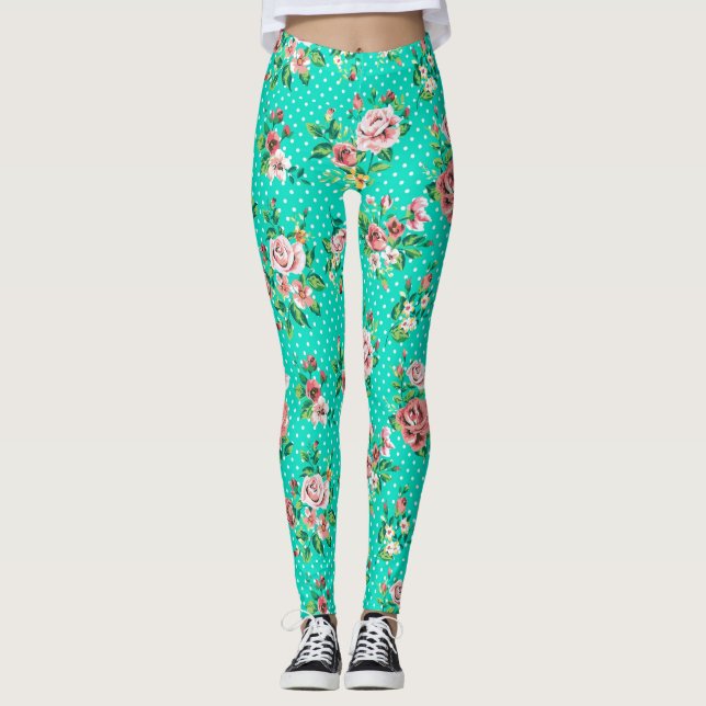 Legging Rosas brancas Bolinhas coloridas (Frente)