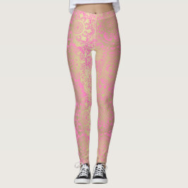 Legging Rosas claro e Padrão Dourado de Mandala