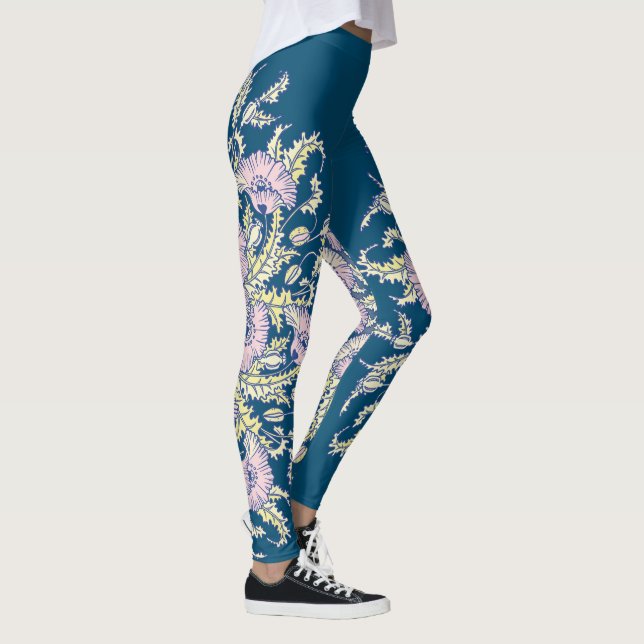 Legging Rosas claro em Azul Escuro, Botânico, Floral (Direita)