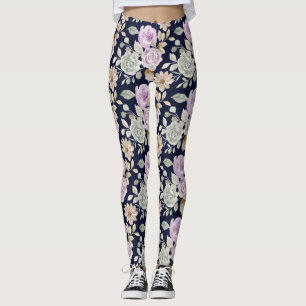 Legging Rosas cor de água rosa e verde preto Boho floral