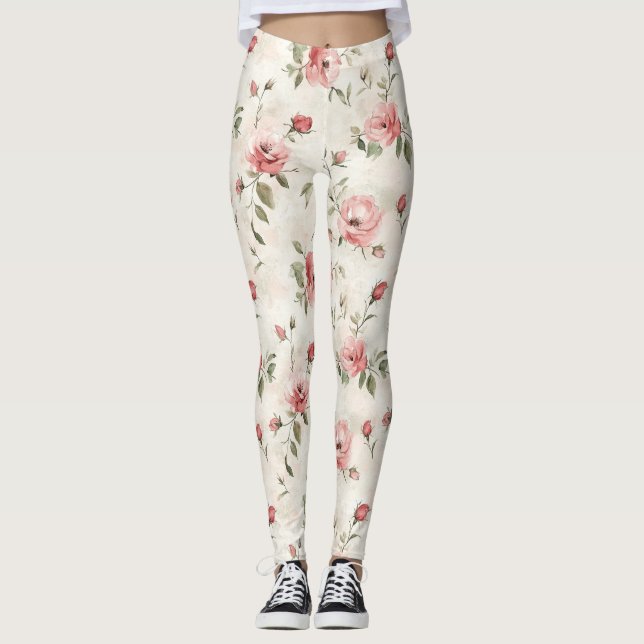 Legging Rosas Cor-de-Rosa Floral (Frente)