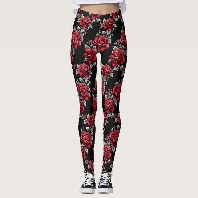 Legging Rosas Crimson Prata deixa gótica (Frente)
