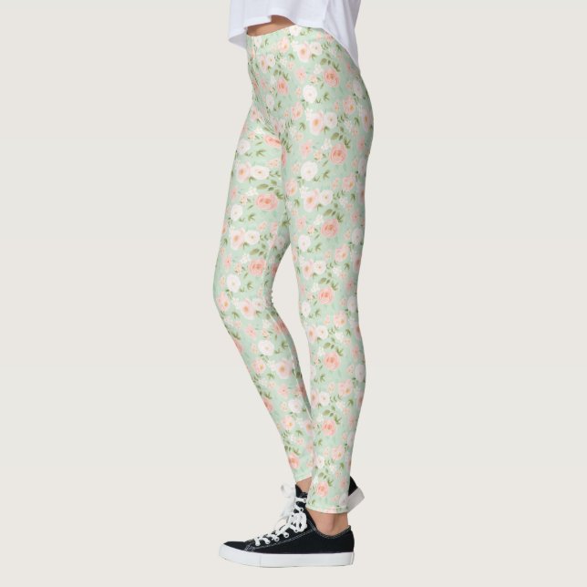 Legging Rosas de aquarela Flores a Rosa e Pêssego (Esquerda)
