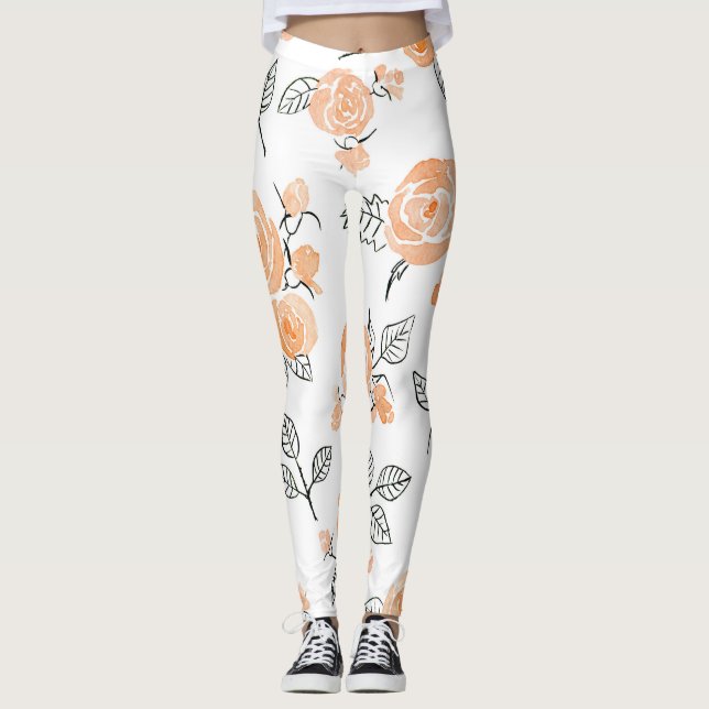 Legging Rosas de Aquarela: Fundo Branco de Tinta (Frente)
