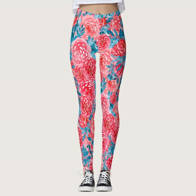 Legging Rosas De Aquarela Tapeçaria Floral (Frente)