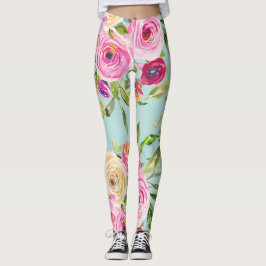 Legging Rosas de aquarelas a rosa e creme em aqua
