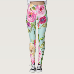 Legging Rosas de aquarelas a rosa e creme em aqua