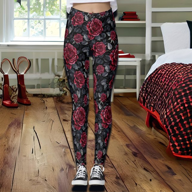 Legging Rosas de Borgonha com Fundo Preto (Criador carregado)