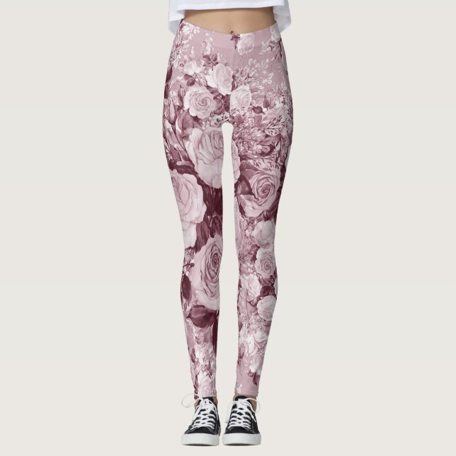 Legging Rosas De Chá: Padrão De Buquê De Aquarela. (Frente)