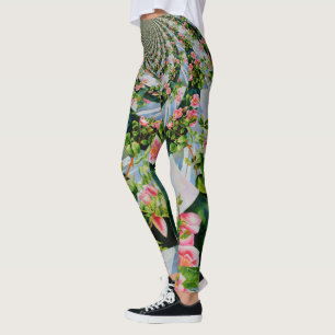Legging Rosas de cor vermelha rosa mandala zen botânico