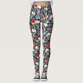 Legging Rosas de crânios e nádegas pretas
