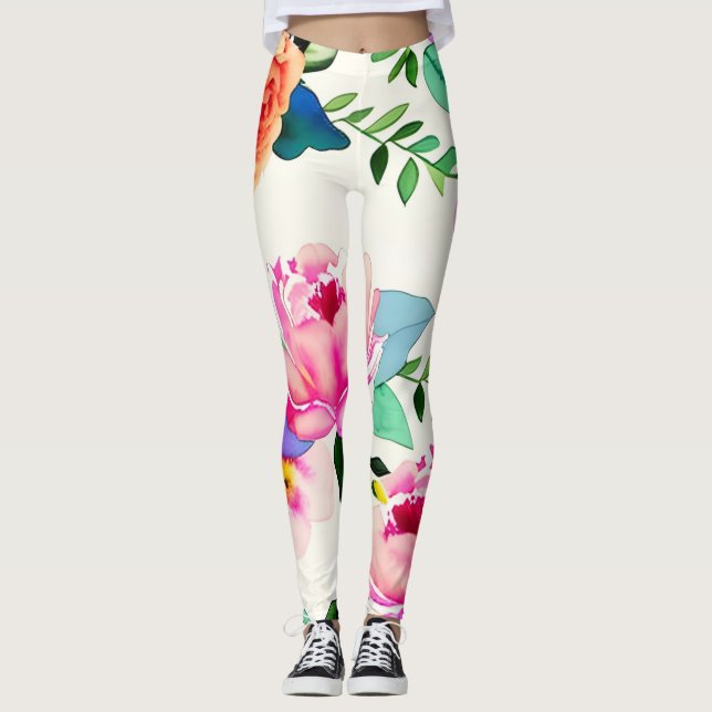 Legging rosas de flores aquáticas (Frente)