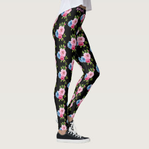 Legging Rosas de Pastas de Aquarela em Nome Pink e Azul Pe