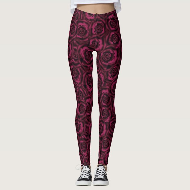 Legging Rosas de seda sem costura, flores florais lindas (Frente)