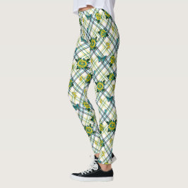 Legging Rosas de Teto Amarelo Xadrez Borboletas