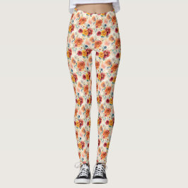 Legging Rosas de vindima de boho e penas, padrão floral