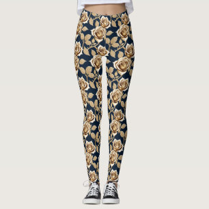 Legging Rosas Douradas Com Acabamento Metálico