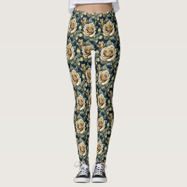 Legging Rosas Douradas Com Acabamento Metálico