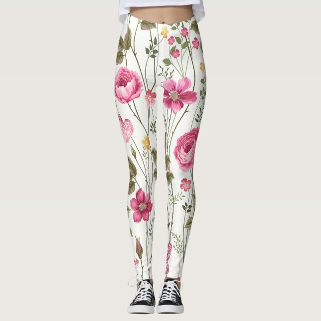 Legging Rosas e Borboletas: Floral sem costura (Frente)
