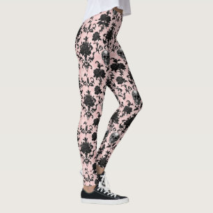 Legging Rosas e Caveiras Góticas Rosa e Preto