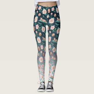 Legging Rosas e gatos em um contexto metálico