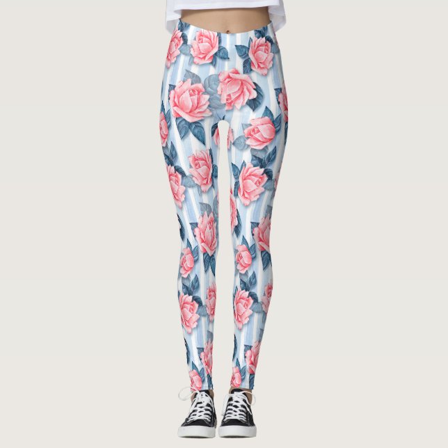 Legging Rosas em azul (Frente)