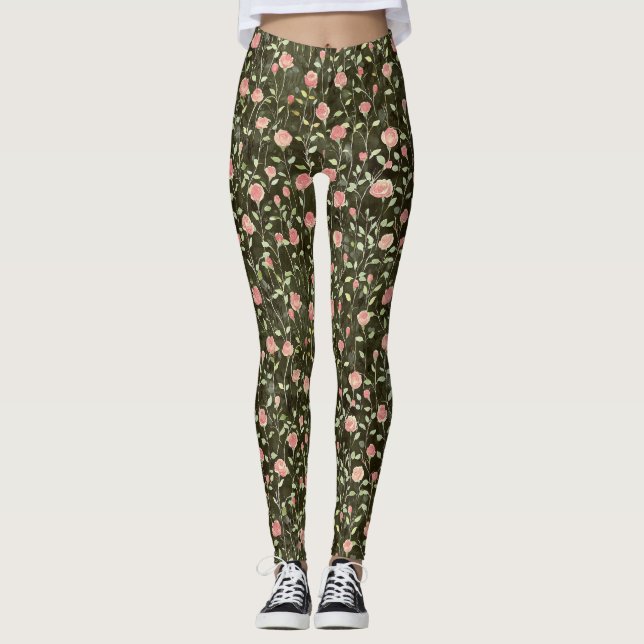 Legging Rosas Florais Pretas e Rosadas (Frente)
