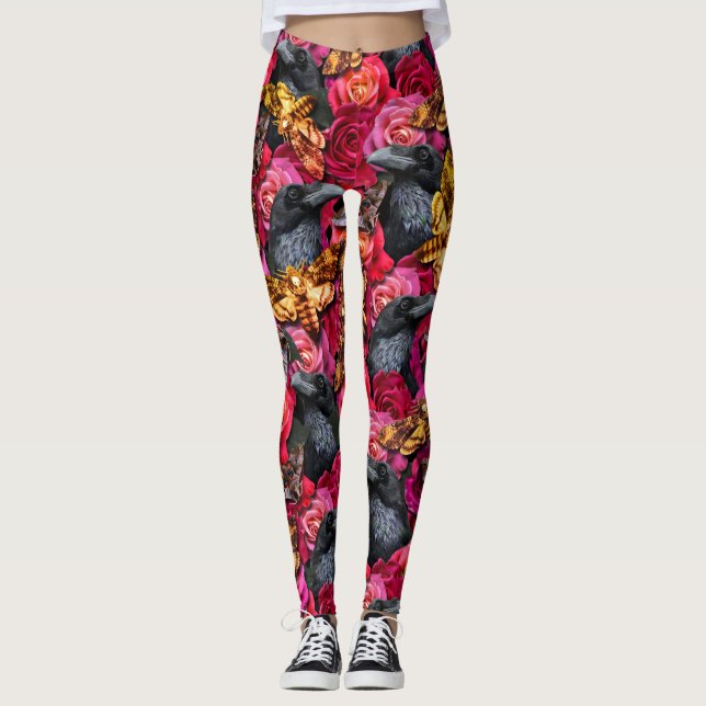 Legging Rosas Góticos de Raven Hawk Hawk Head (Frente)