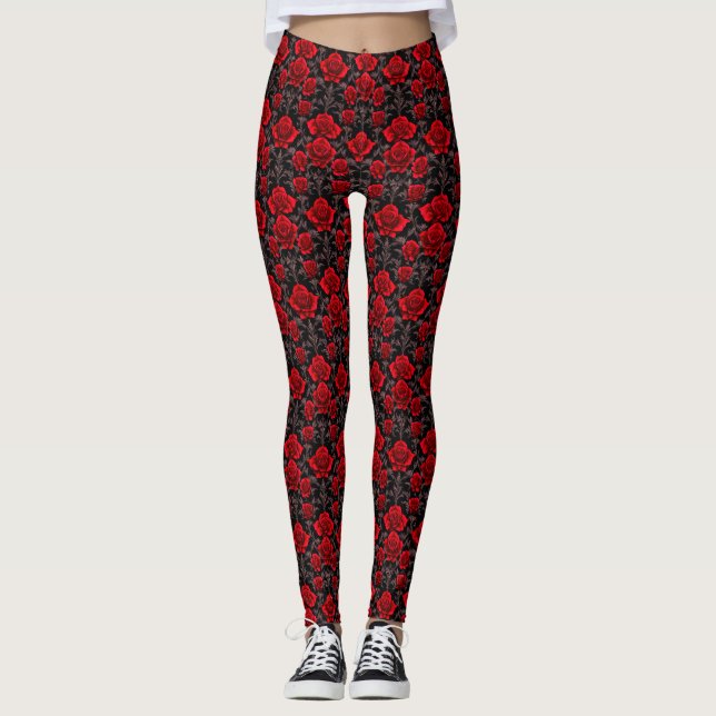 Legging Rosas Góticos Vermelhos e Pretos (Frente)