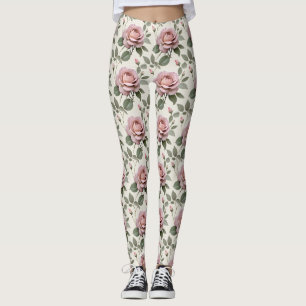 Legging Rosas Inglesas Clássicas em Tons Suaves de Rosa
